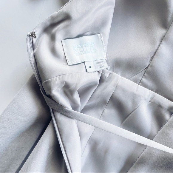 Marchesa Notte Bridesmaids Draped-Sleeve Rear-Cutout Gown Grey - Picture 15 of 16